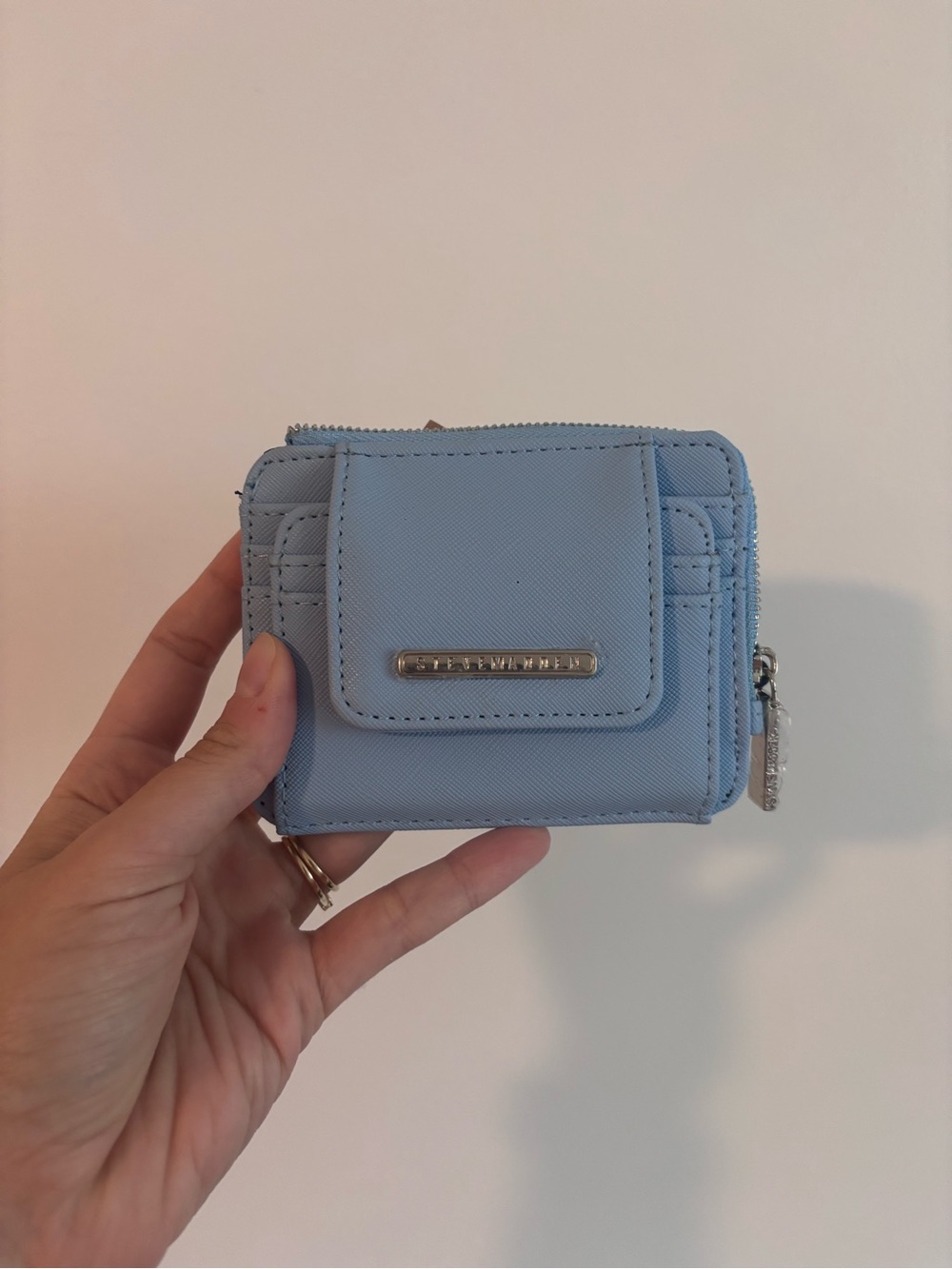 Steve Madden Light Blue Compact Zip Card Holder